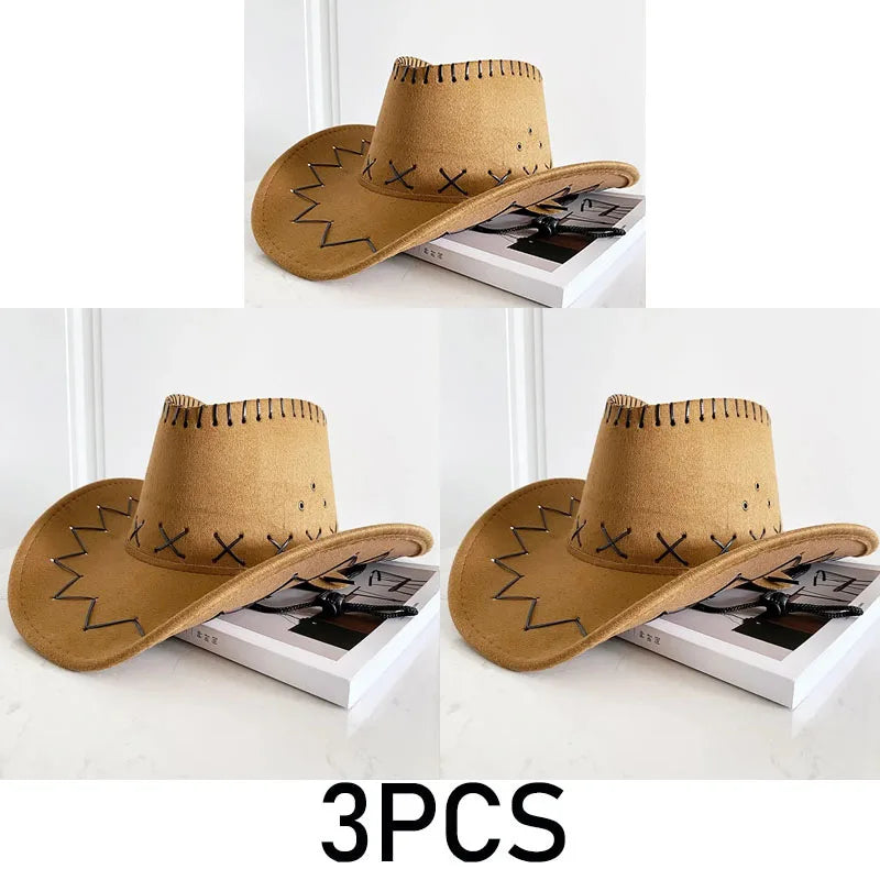 Wide Brim Cowboy Hat with Decorative Edge Stitching