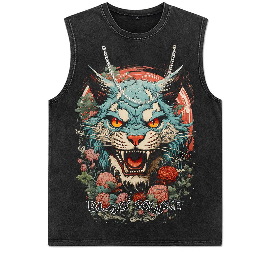 Japanese Tiger Head Graphic T-Shirt Oversized Streetwear Y2K Tee