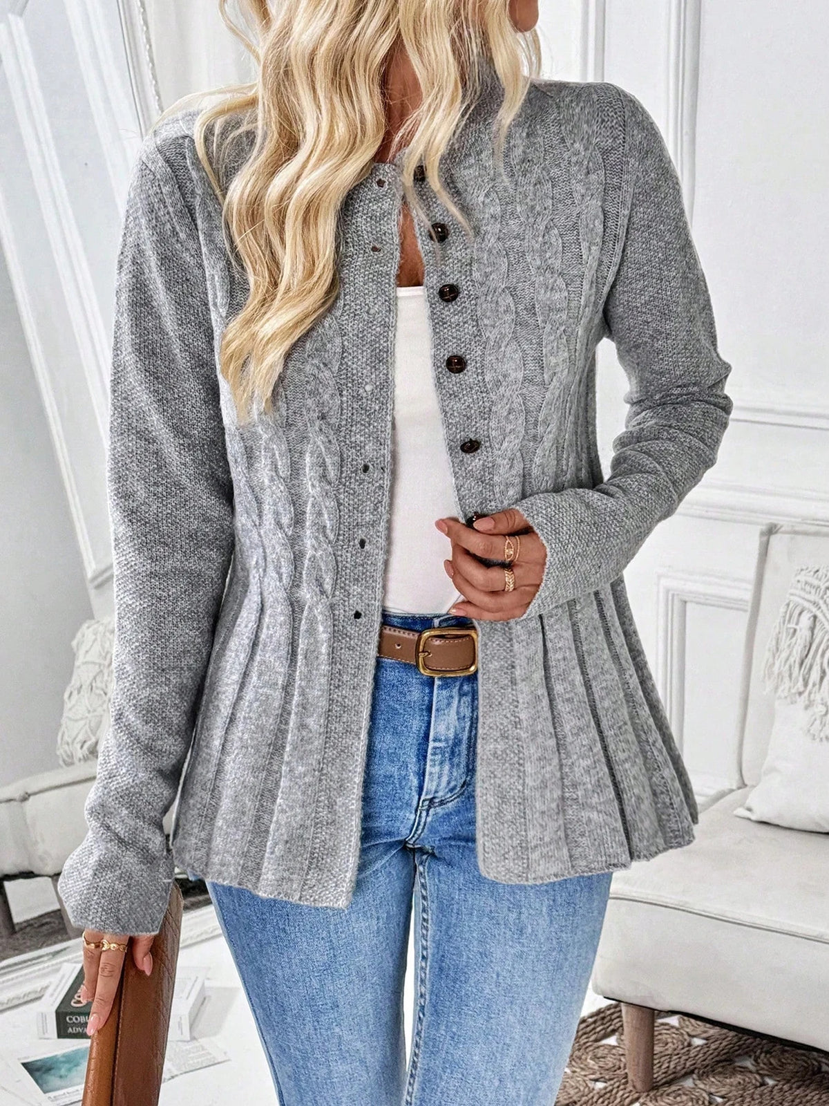 Women's Long Ribbed Button Front Cardigan Casual Knit Layer