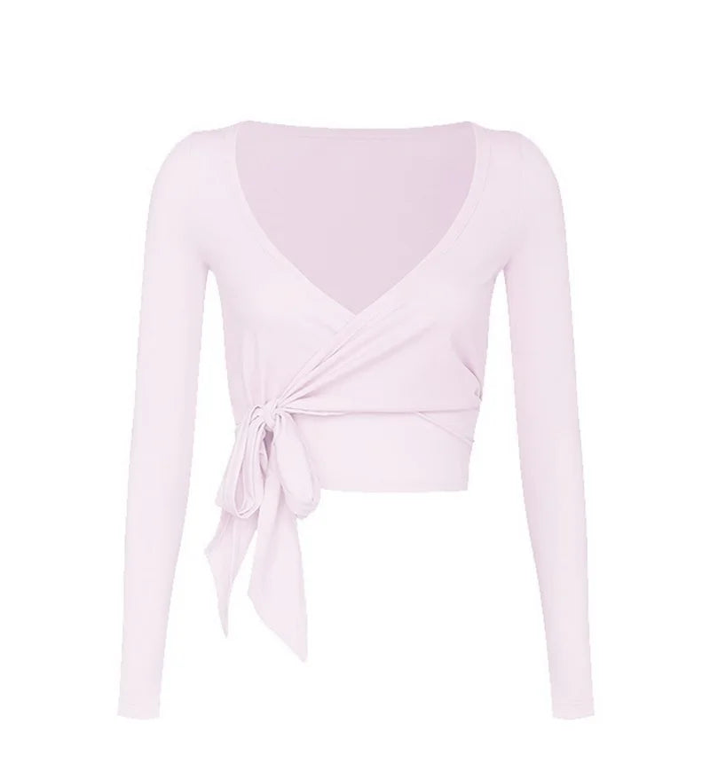 Women's Tie-Front Long-Sleeve Ballet Wrap Top