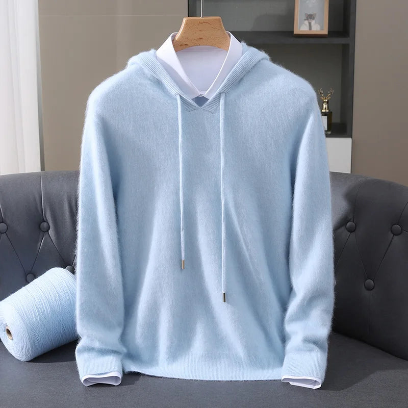 Men's Hooded Long-Sleeve Knit Pullover Sweater