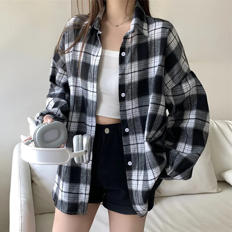 Women's Checked Collared Long Sleeve Shirt