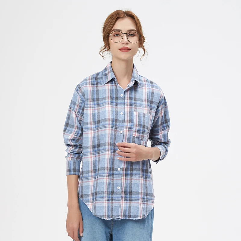 Women's Checked Collared Long Sleeve Shirt