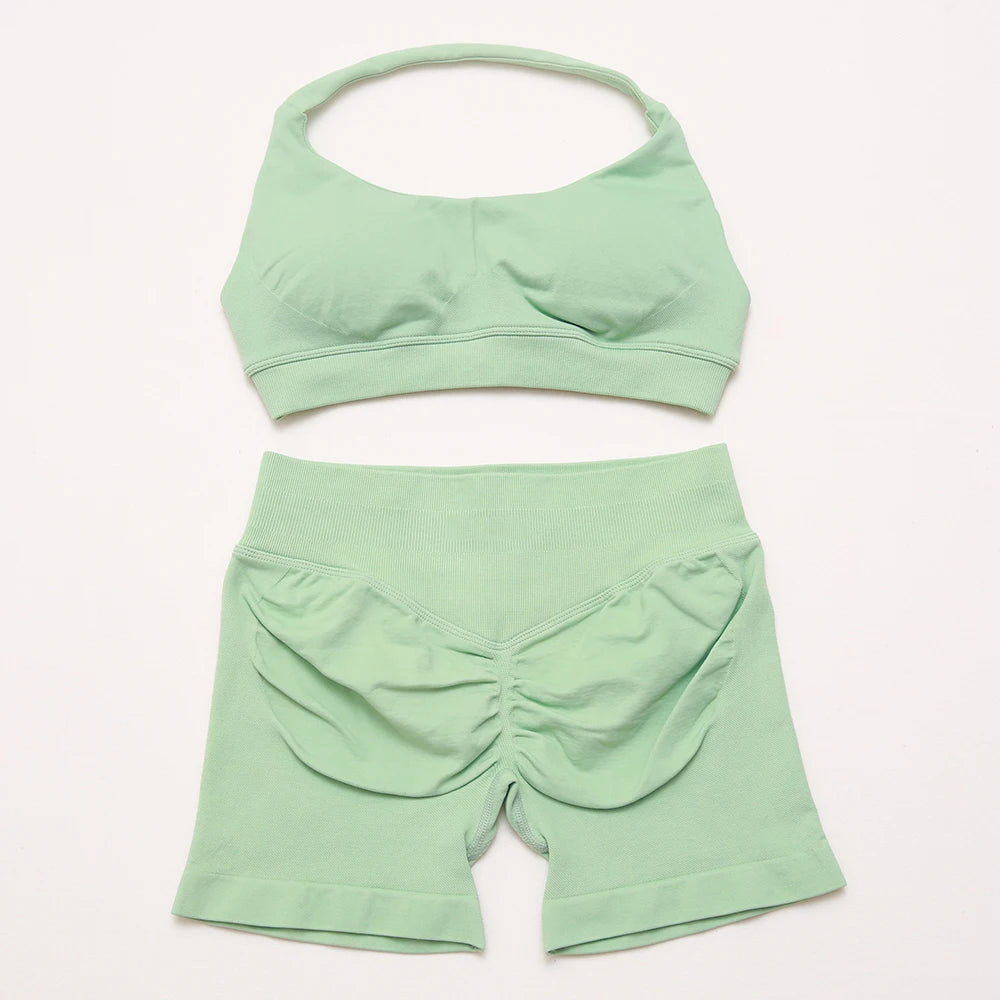 Women's Halter Bra And Shorts Yoga Set For Workout Outfits
