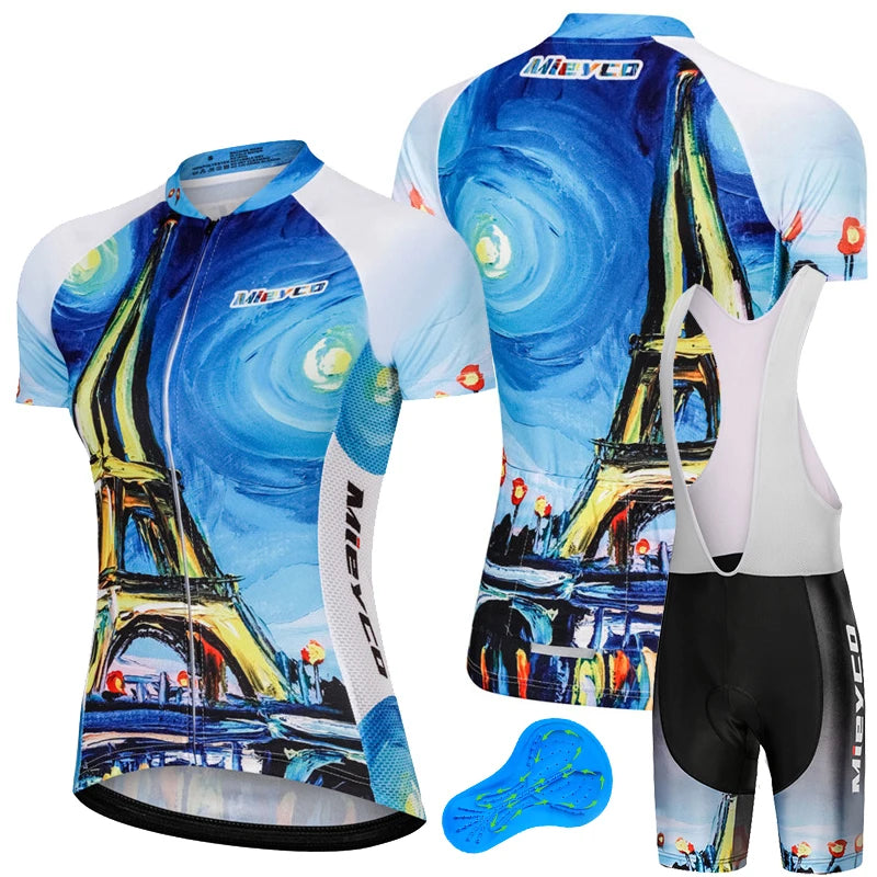 Women Short Sleeve Cycling Jersey Set Summer Bike Bib Shorts Suit