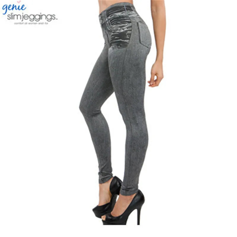 Women's Denim Look Full Length Leggings For Workout Outfits