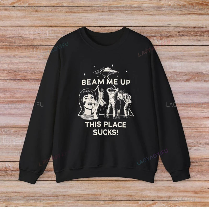 UFO Graphic Long Sleeve Pullover Casual Sweatshirt for Layering