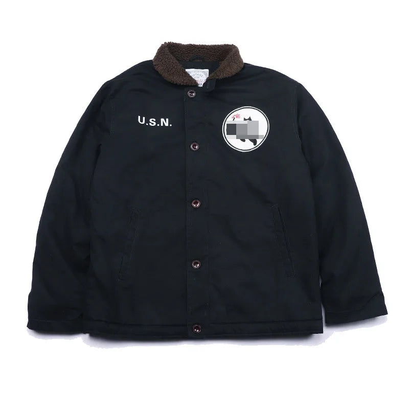 Drop Shipping N1 Thick Winter Mens Sherpa Fleece Deck Jacket with Embroidered Patch