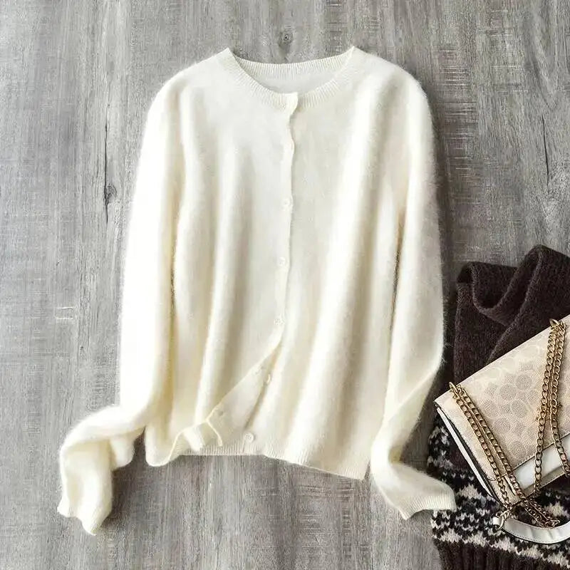 Women's Crew Neck Button Front Cardigan Casual Knit Layer
