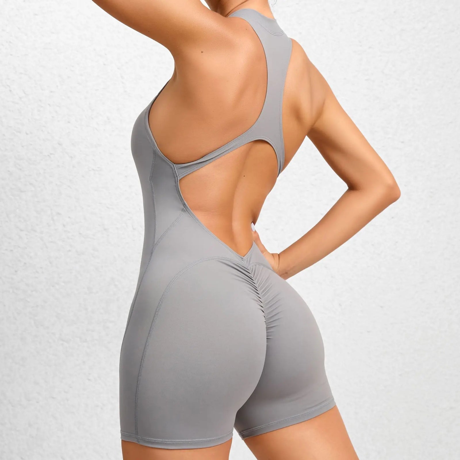 Women's Halter Neck Nylon Blend Workout Romper with Front Zipper and Racerback