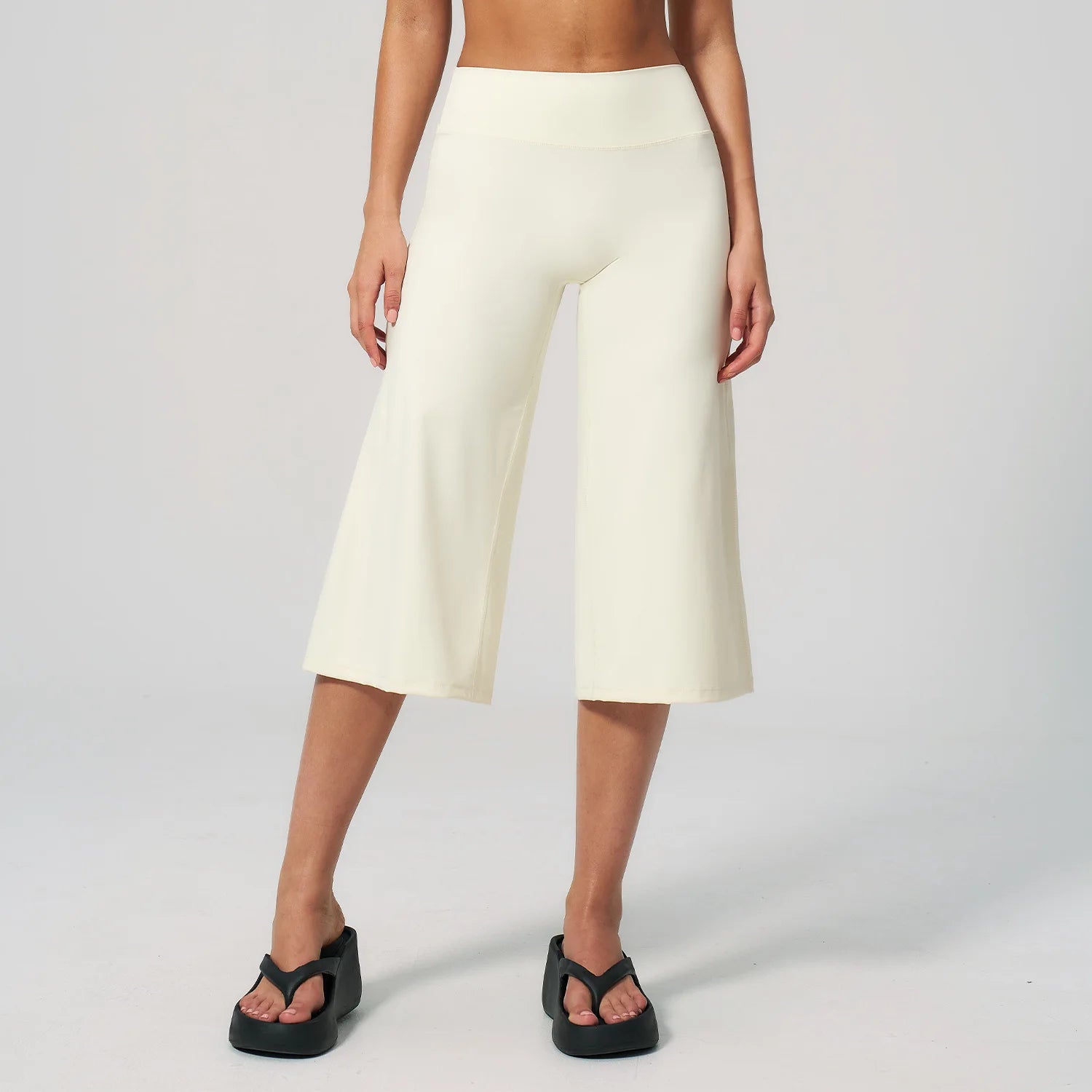 Women's High Waist Cropped Wide Leg Workout Pants with Loose Culotte Shape
