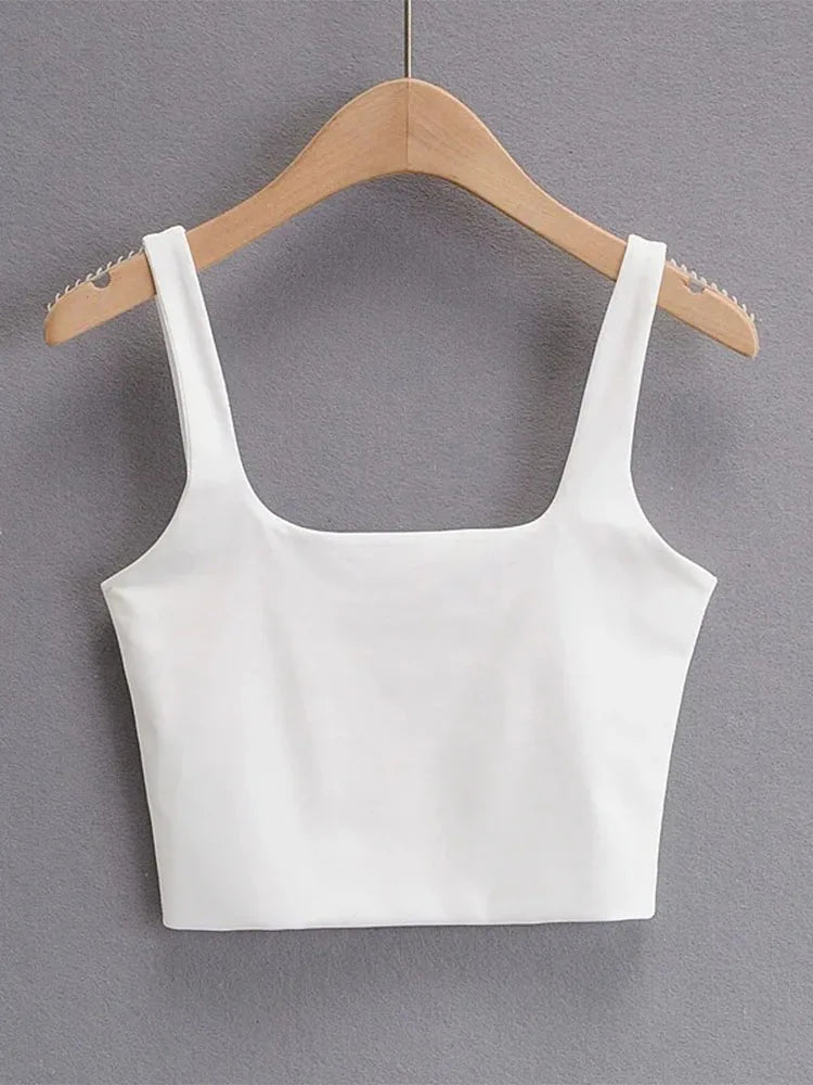 Women's Square Neck Crop Top with Sleeveless Design and Cropped Length