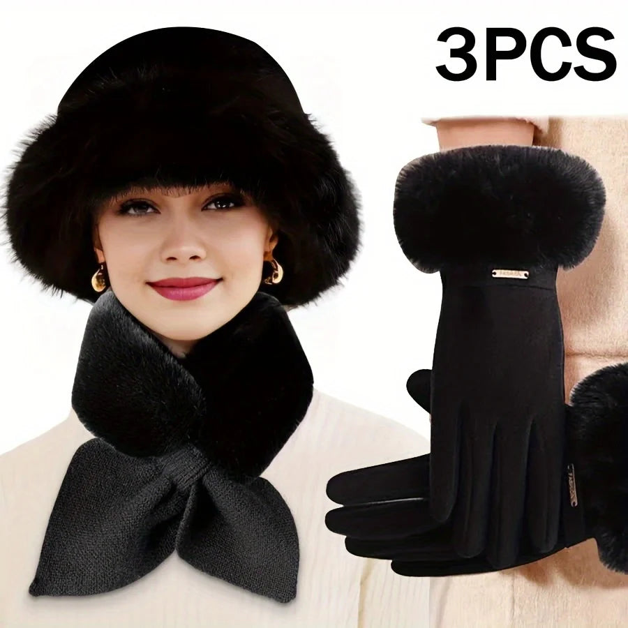 Knitted Winter Accessory Set with Hat Scarf and Gloves for Adults