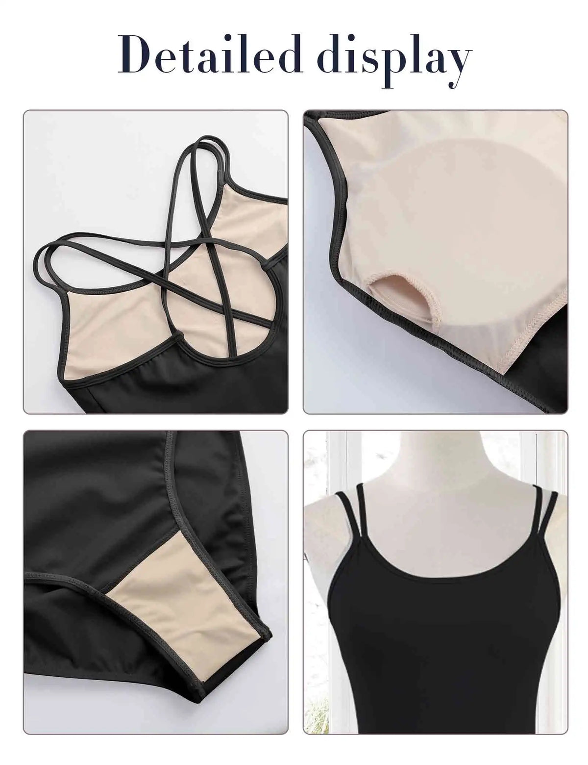 Women's Double Strap Ballet Leotard with Crossed Back and Camisole Neckline