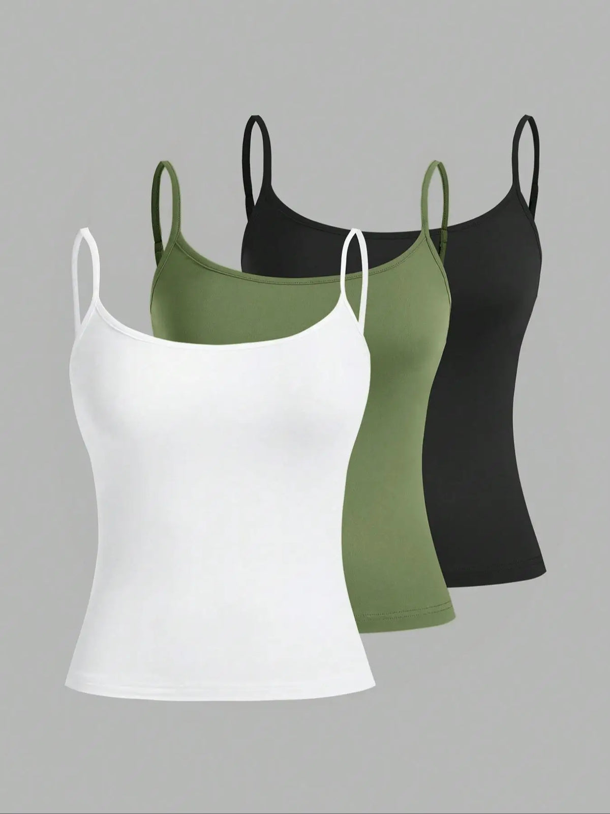 Women's Three Piece Camisole Pack with Adjustable Straps in Solid Colors