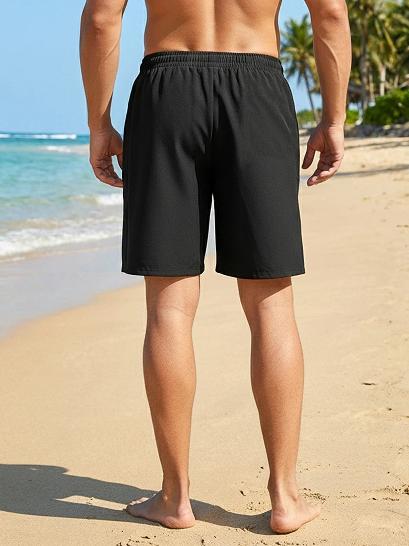 Men's Swim Shorts with Zipper Pockets and Mesh Liner for Beach and Pool Wear