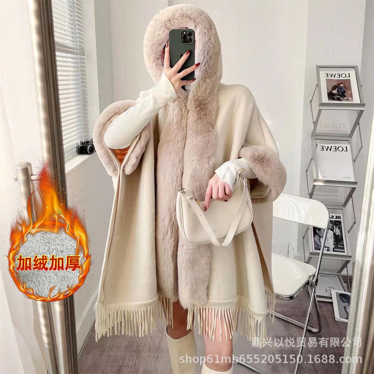 Plaid Hooded Fringed Poncho for Layering over Outfits