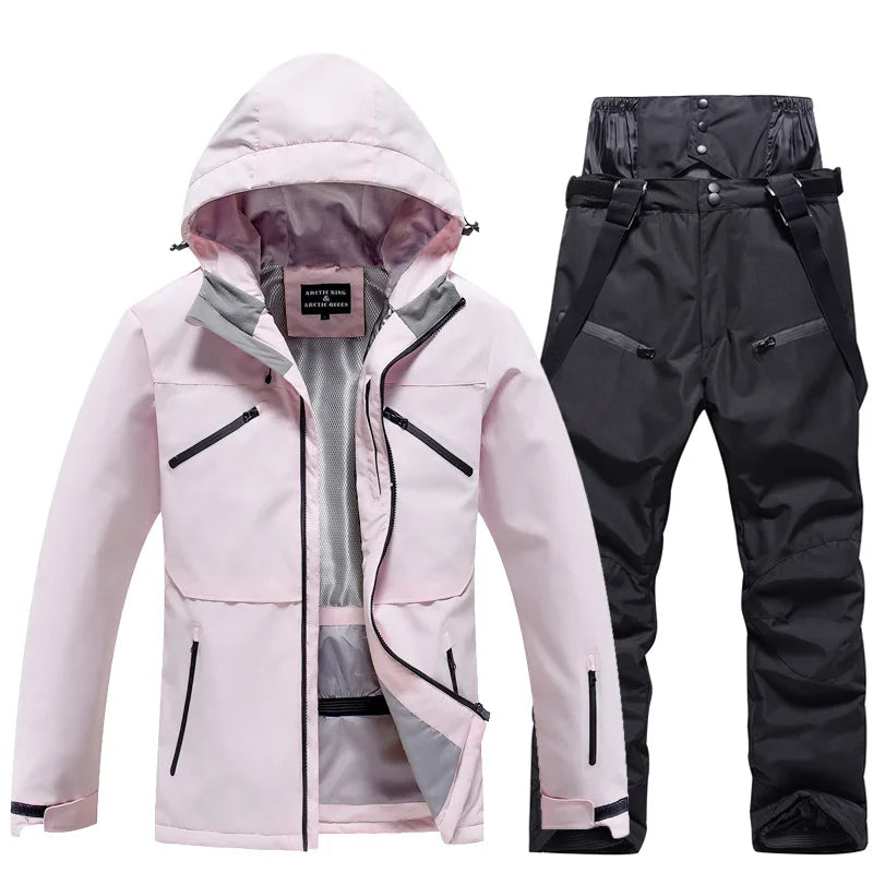 Hooded Ski Jacket and Pants Clothing Set with Style Options