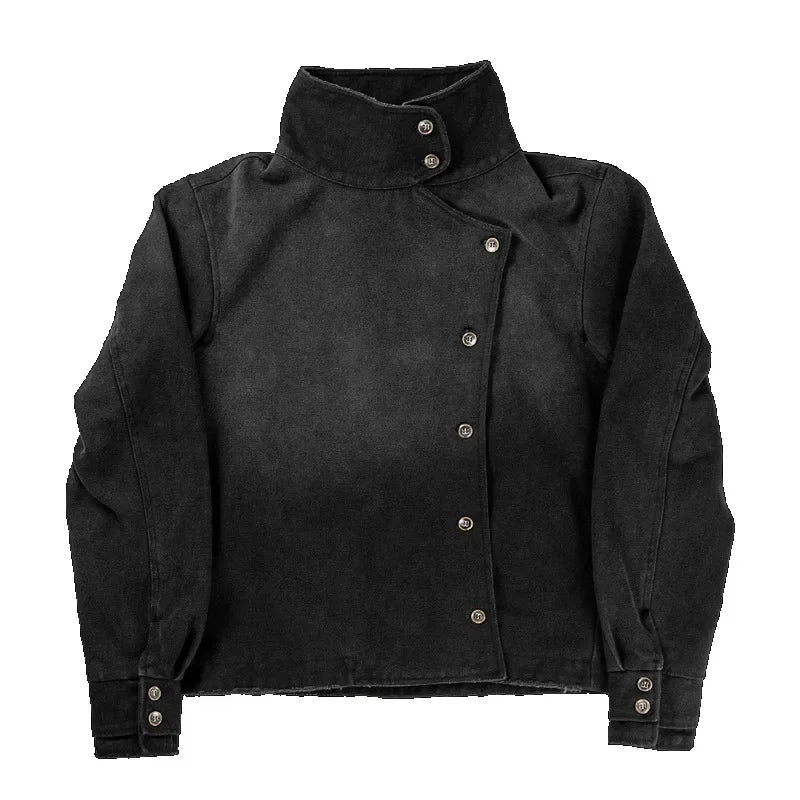 Stand Collar Asymmetric Front Long Sleeve Casual Streetwear Jacket