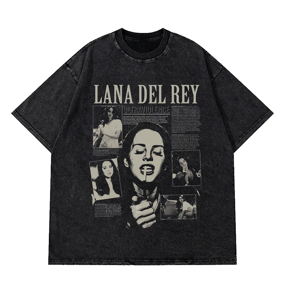 Gothic Rose Letter Print Vintage Washed Oversized T-Shirt