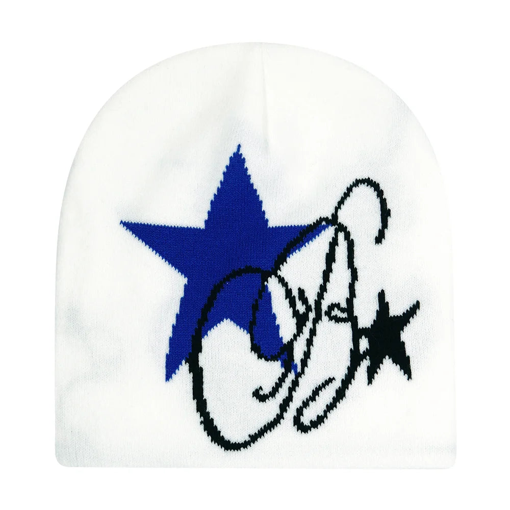 Graphic Knit Beanie with Letter and Pattern Style Options