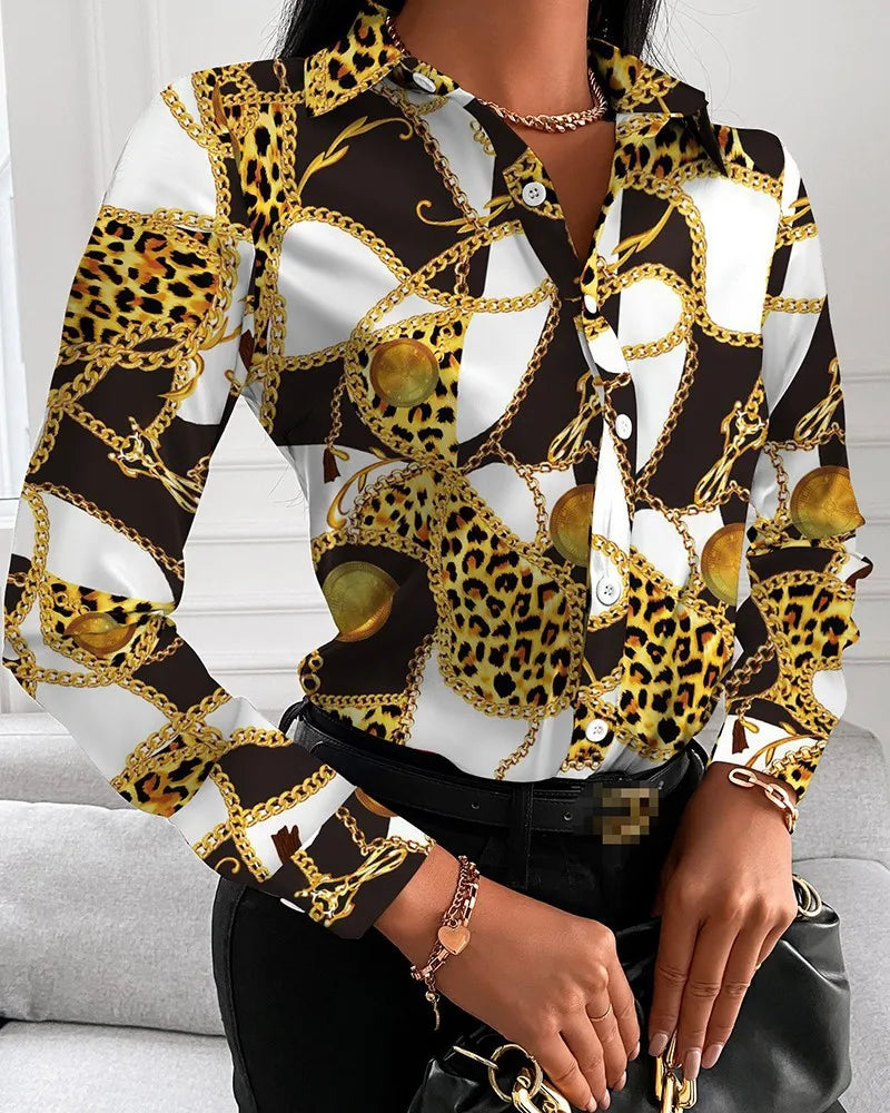 Women's Printed Collared Shirt with Assorted Pattern Options