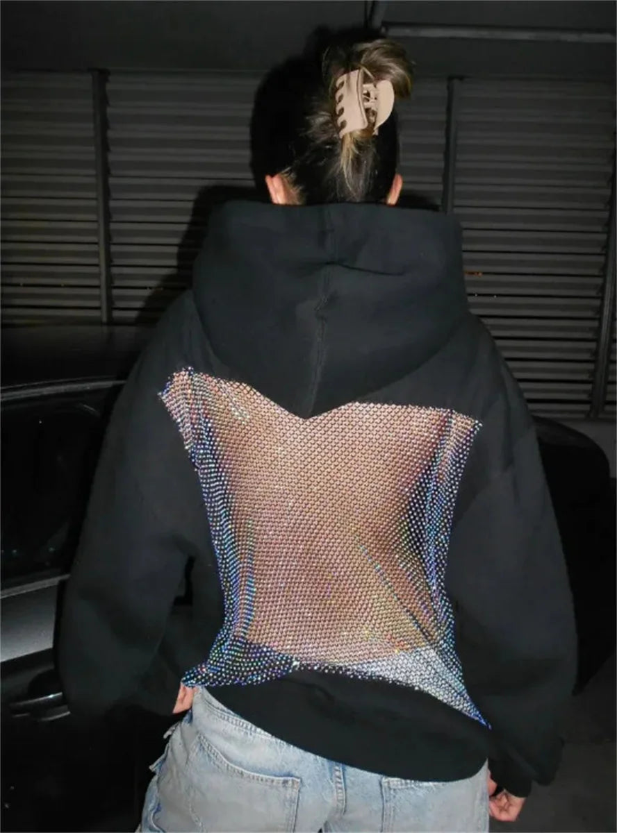Sheer Mesh Long Sleeve Pullover Casual Hoodie for Layering
