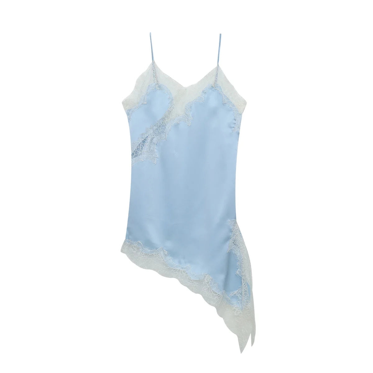 Women's Lace Trim Satin Polyester Camisole with Asymmetric Hem and Length Options