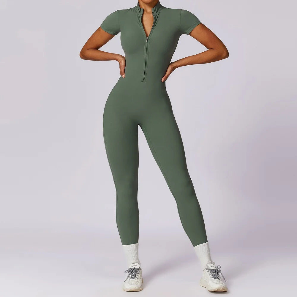 Women's Zip-Front Short-Sleeve Workout Romper