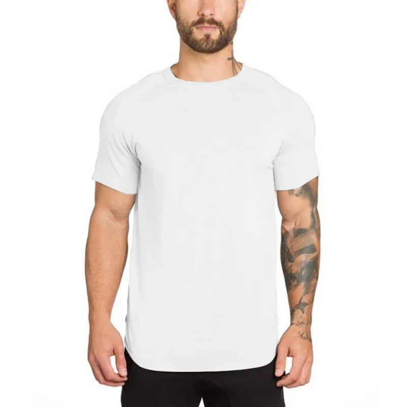 Plain Curved Hem Short Sleeve T-shirt For Sports Outfits