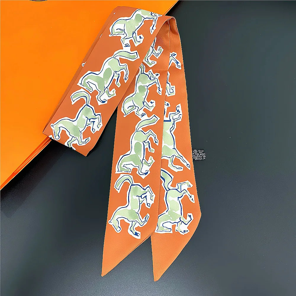 Horse Motif Skinny Scarf with Decorative Printed Patterns