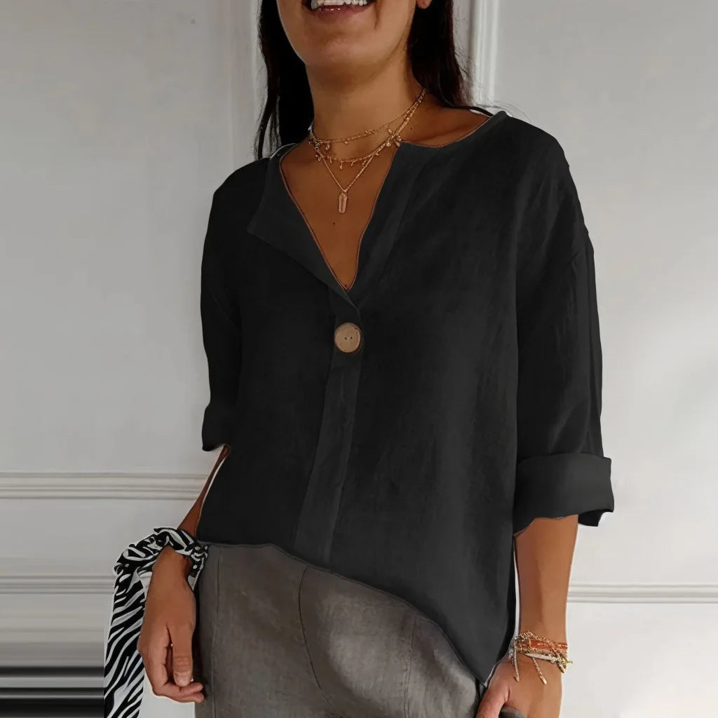 Women's V Neck Roll Sleeve Blouse