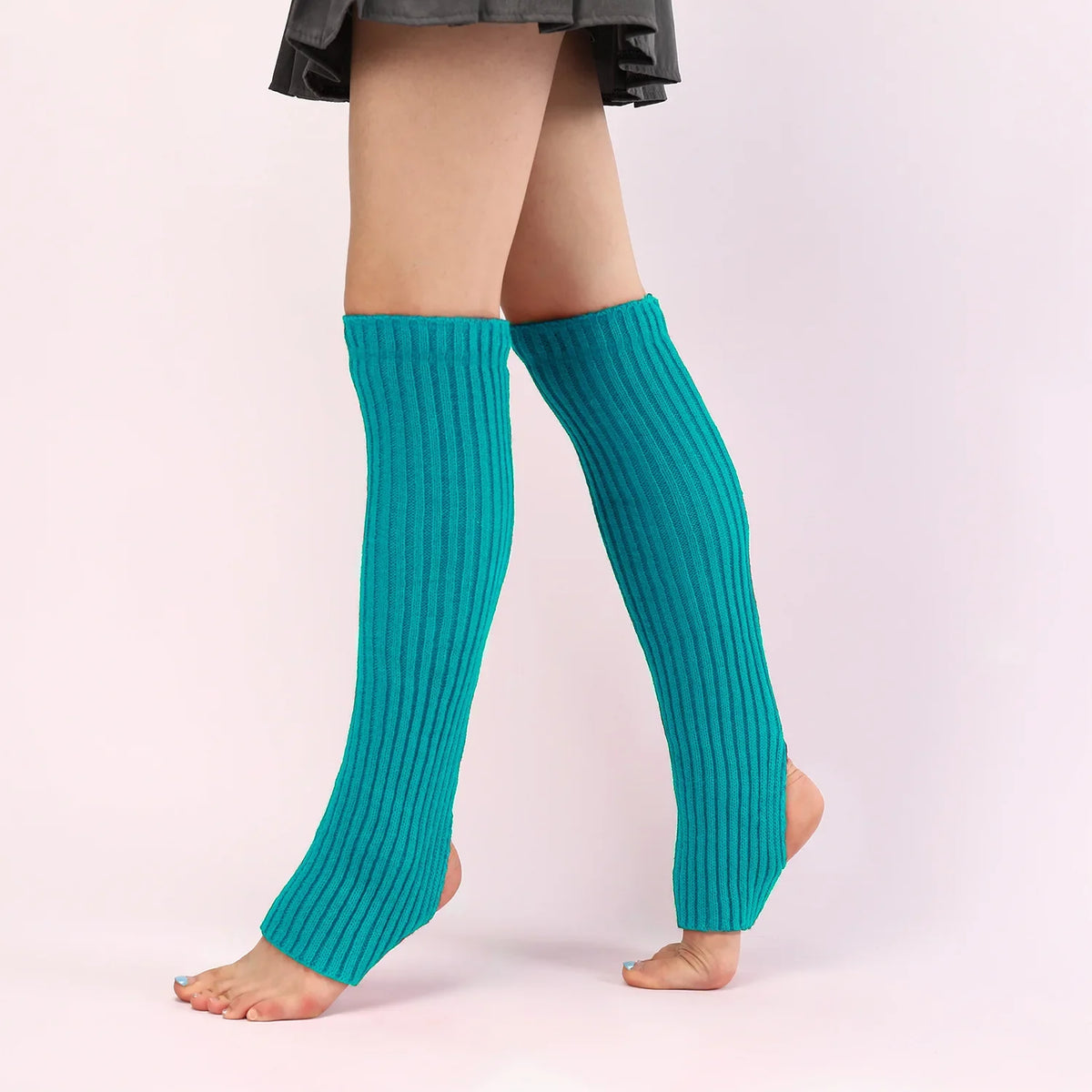 Solid Ribbed Leg Warmers with Slouchy Stirrup Shape