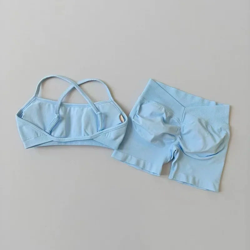 Women's Cross Strap Bra And Shorts Yoga Set