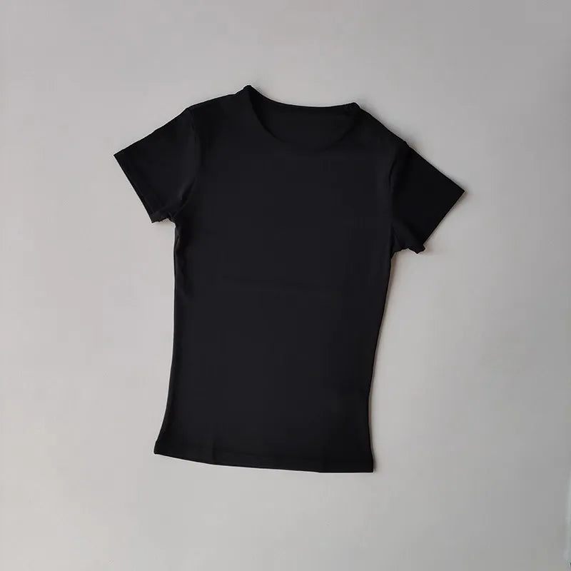 Short Sleeve Fitted Crew Neck Yoga Training T Shirt