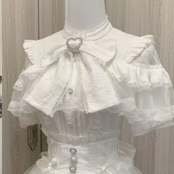 Women's Lace Trim Bow Detail Shirt with Sleeve Style Options