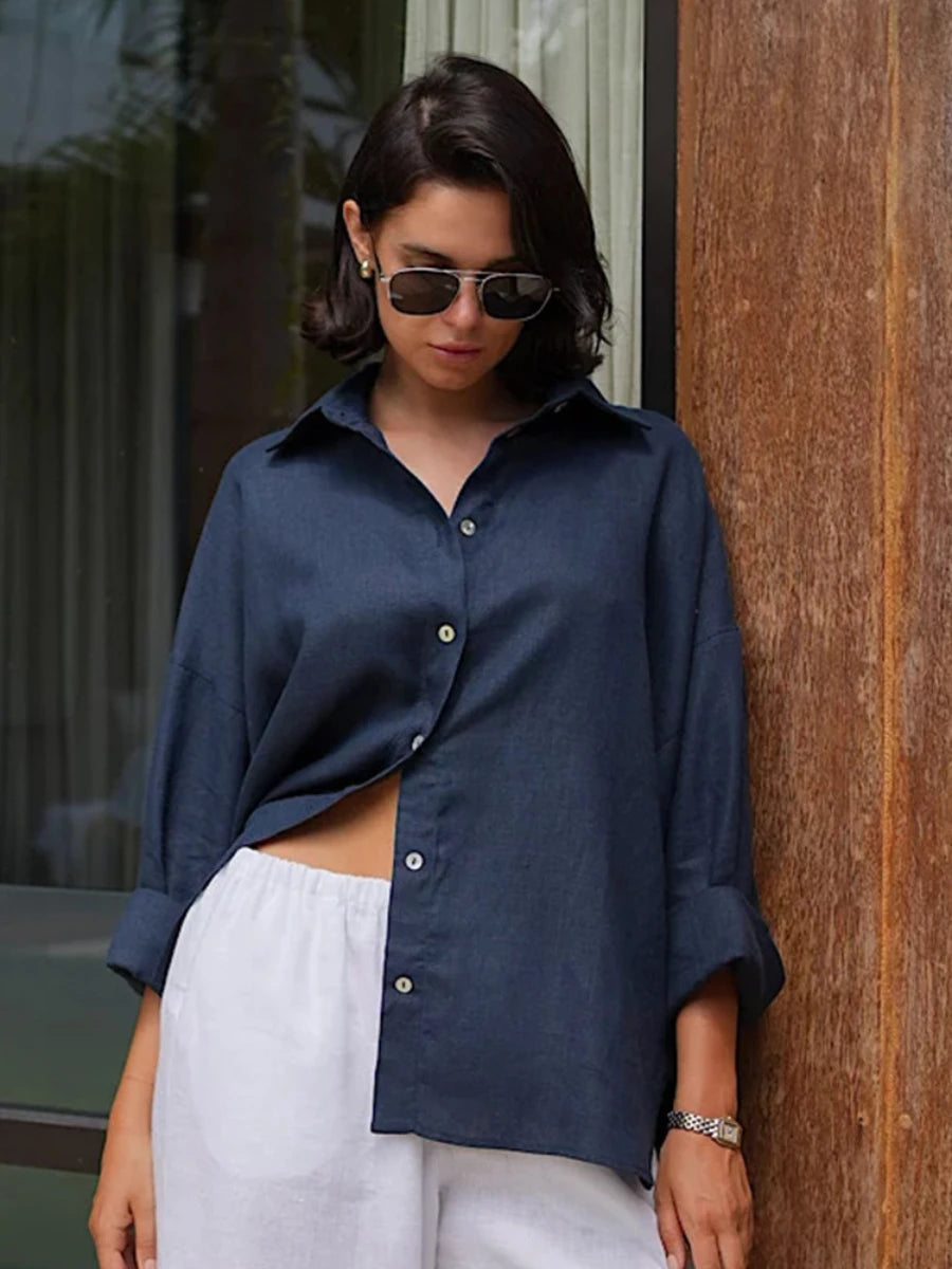 Women's Oversized Long Sleeve Button Front Shirt