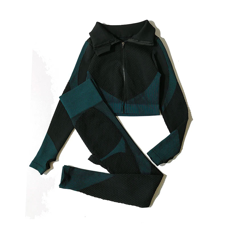 Women's Zip Jacket Bra And Leggings Yoga Set
