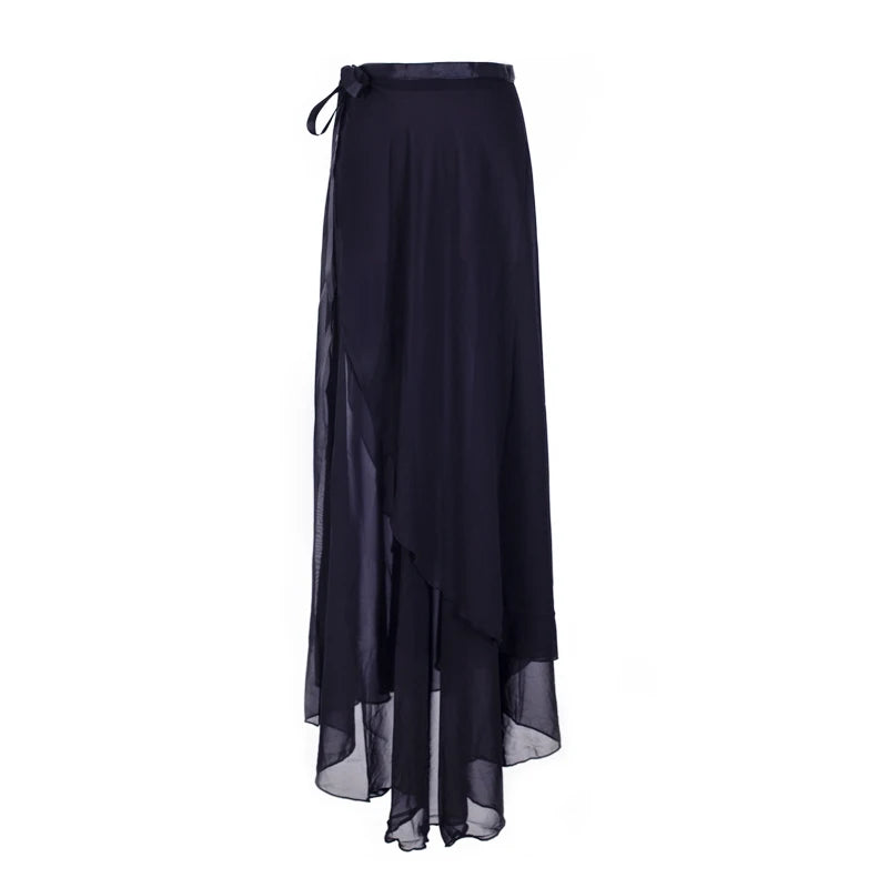 Women's Long Chiffon Ballet Skirt with Wrap Waist and Flowing Hem