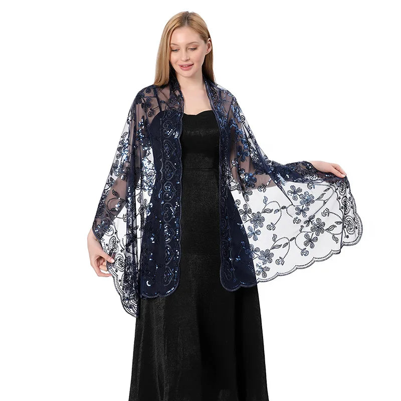 Floral Lace Fringed Wrap Scarf for Layering over Outfits