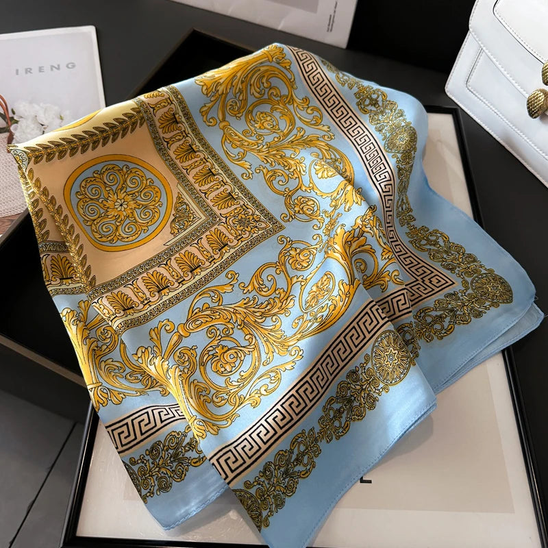 Ornate Print Square Scarf with Decorative Border Design