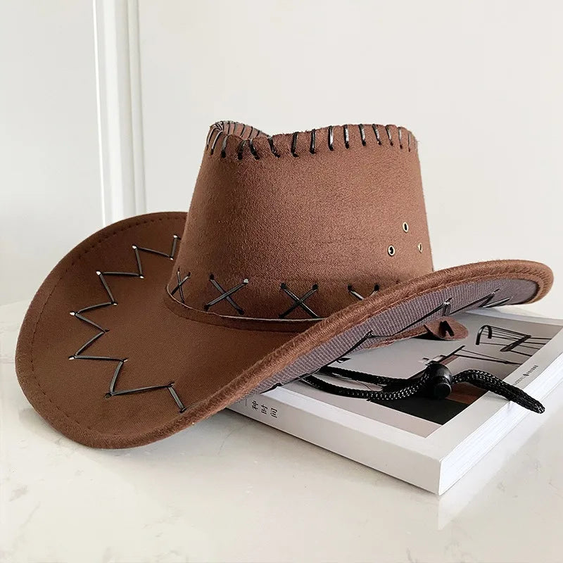 Wide Brim Cowboy Hat with Decorative Edge Stitching