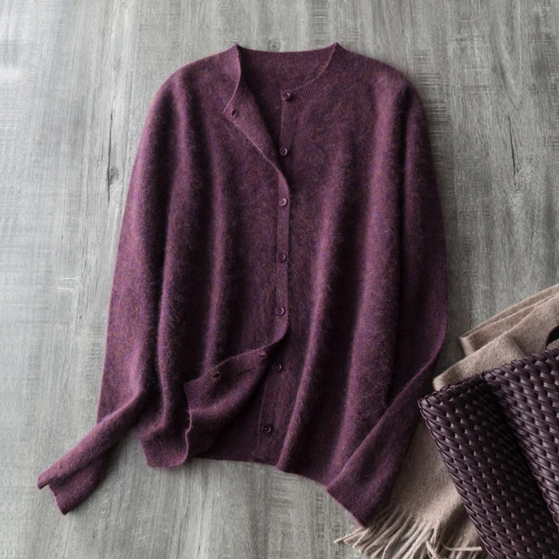 Women's Crew Neck Button Front Cardigan Casual Knit Layer