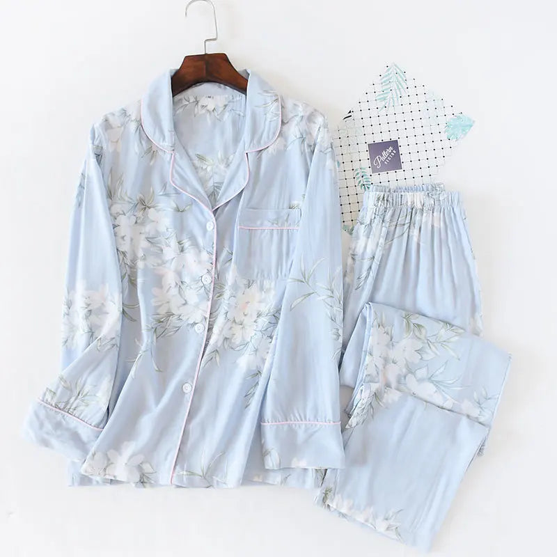 Women's Printed Button Front Pajama Set with Top and Pants