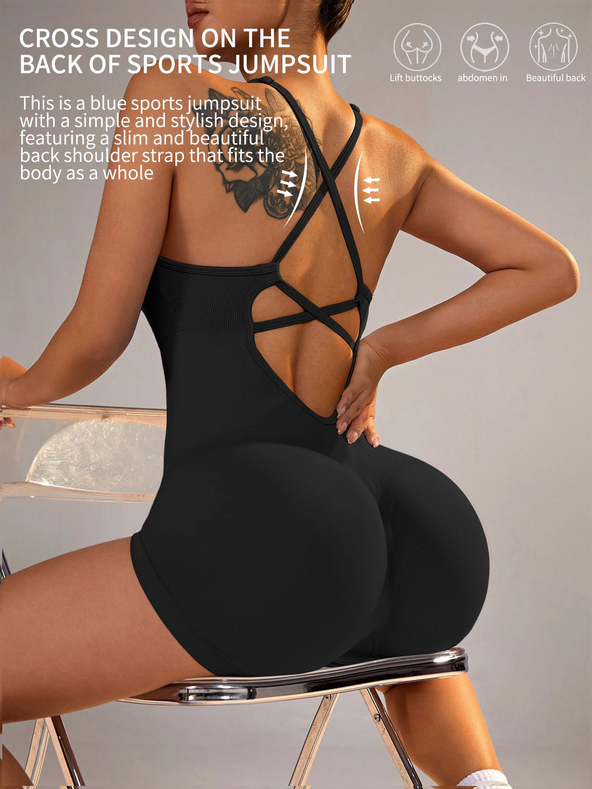 Women's Cross Back Nylon Blend Workout Romper with Thin Shoulder Straps