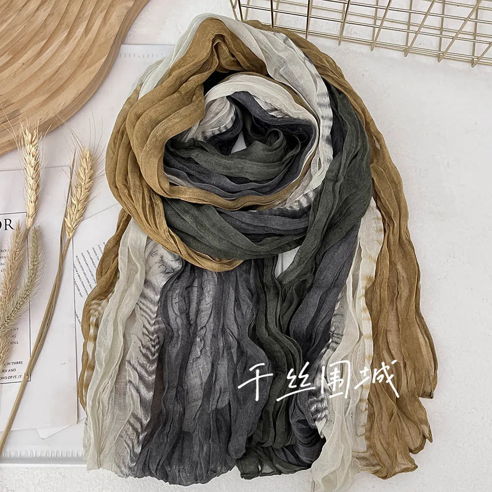Gradient Crinkled Long Scarf with Rectangular Wrap Shape
