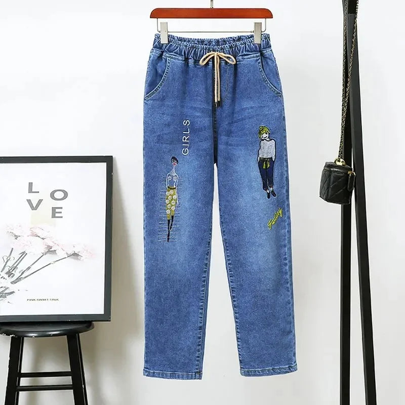 Women's Button Cuff Cropped Straight Leg Denim Jeans