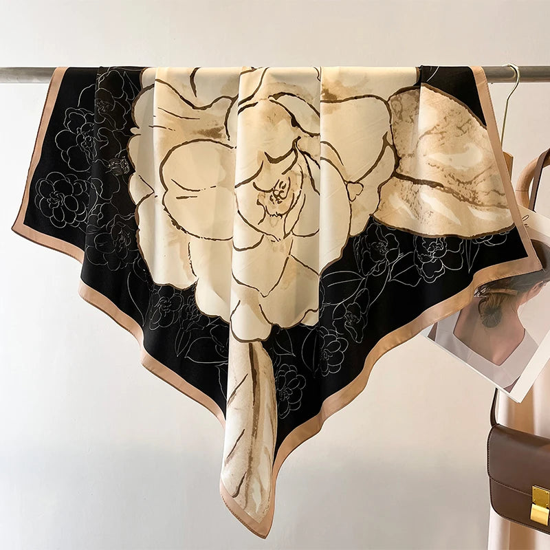 Printed Large Square Scarf with Decorative Border Designs