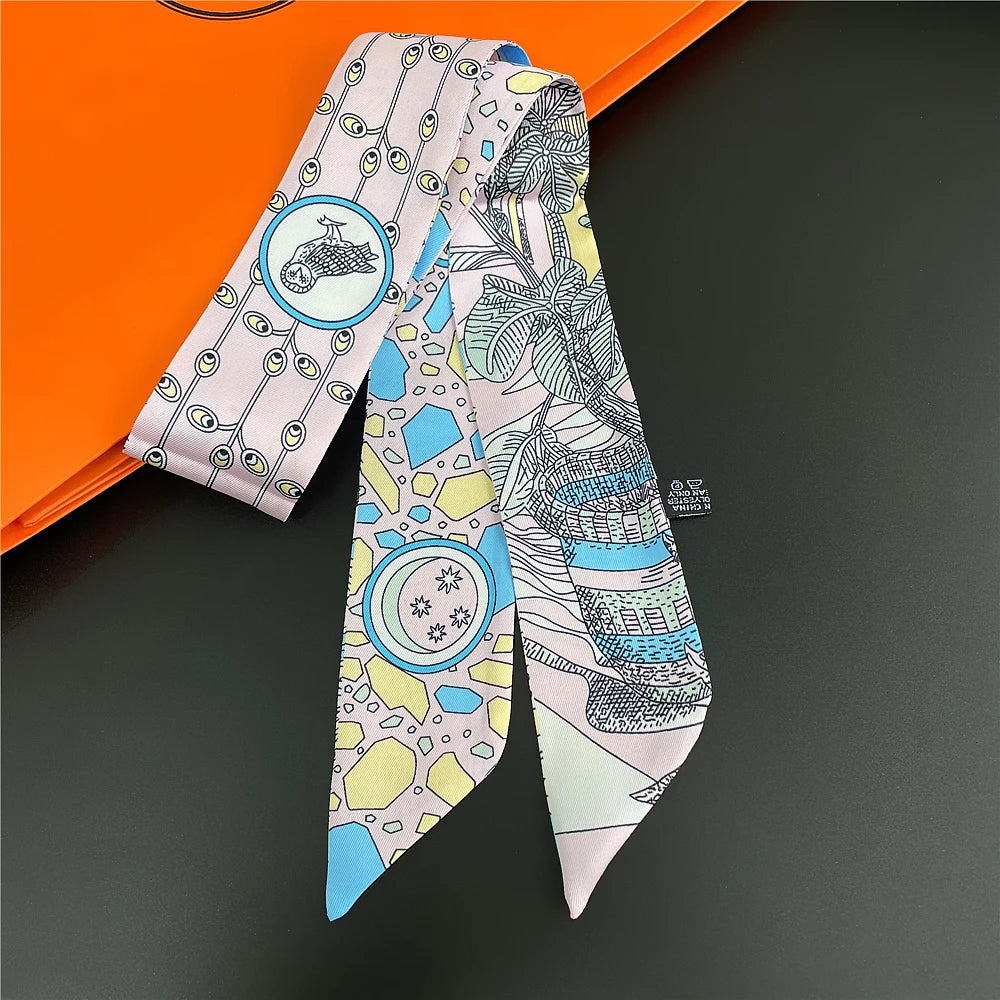 Horse Motif Skinny Scarf with Decorative Printed Patterns