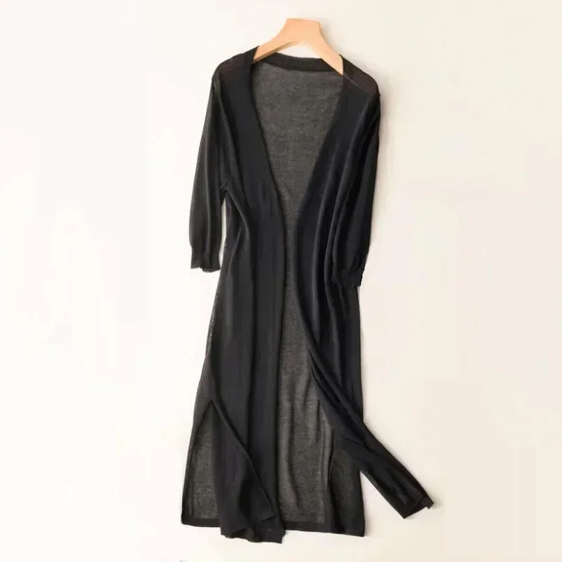 Women's Long Open Front Knit Cardigan Casual Knit Layer